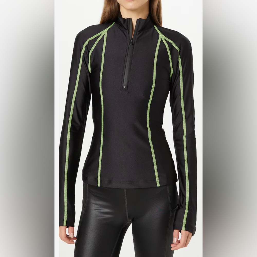 OVAL SQUARE Gym Contrast-Stitch Half-Zip Top, Black, sz L